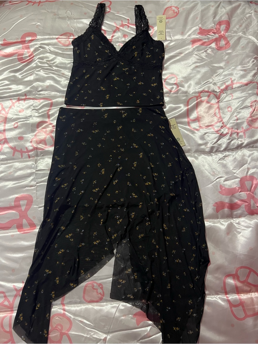 No Boundaries Black Floral Asymmetrical Two-Piece Dress